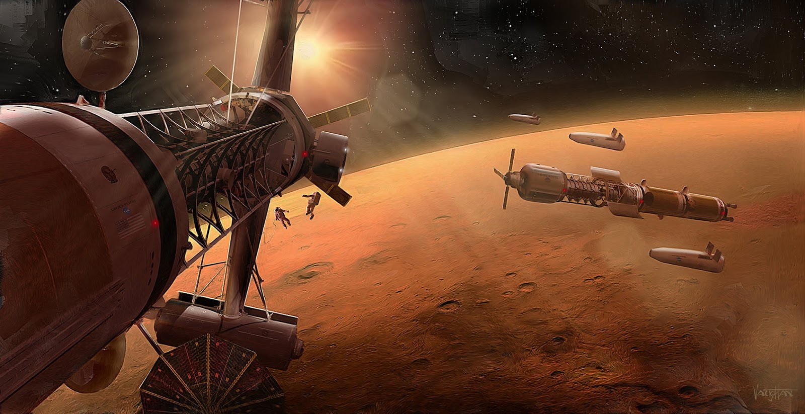 Spaceships in Mars orbit by James Vaughan